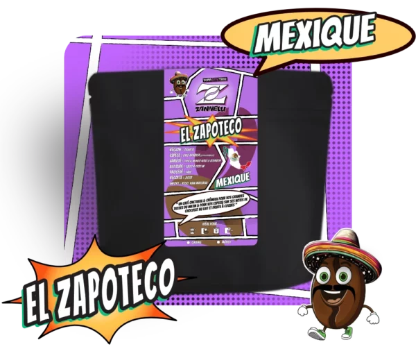 Sachet de café arabica de spécialité ( specialty coffee ) torréfié à la torréfaction zannelli en drôme provençale ( buis les baronnies ) origine Mexique El Zapoteco