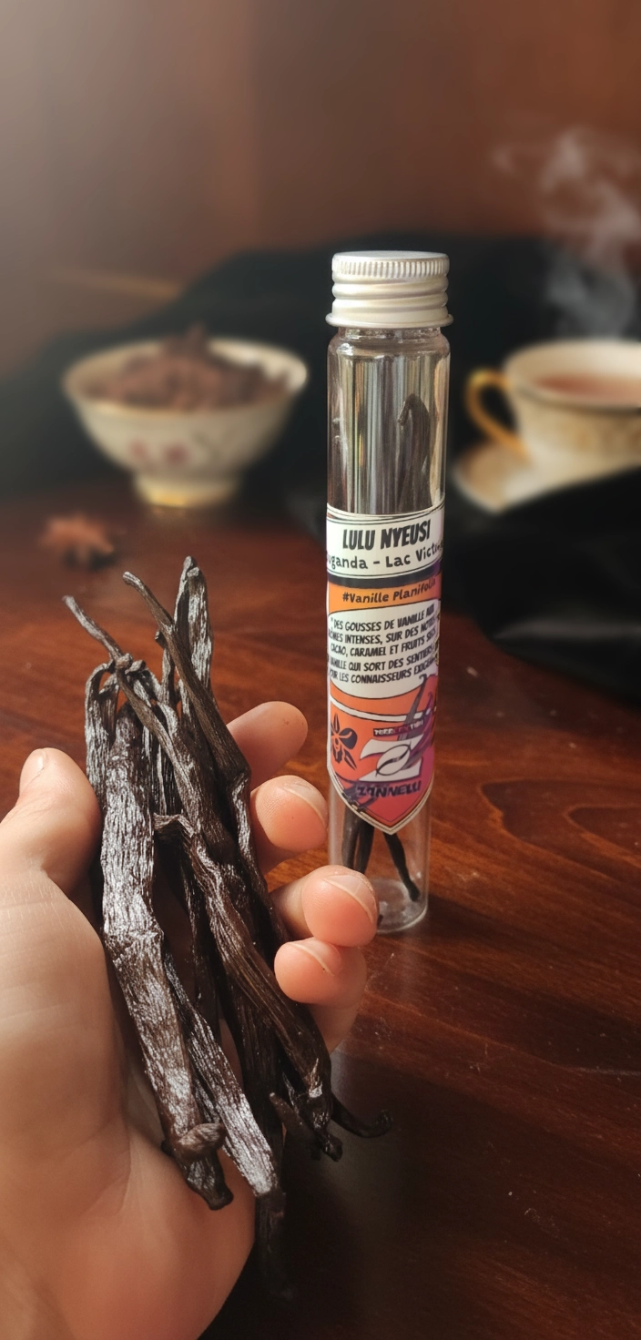Gousses de vanille Planifolia Ouganda Lulu Nyeusi - Cafés Zannelli 26170 Buis-Les-Baronnies en Drôme Prpvençale