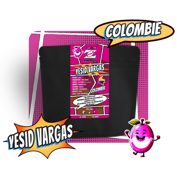 Sachet de café de spécialité de Colombie 100% Arabica Bourbon Rose torréfié par la Torréfaction Cafés Zannelli à Buis-Les-Baronnies