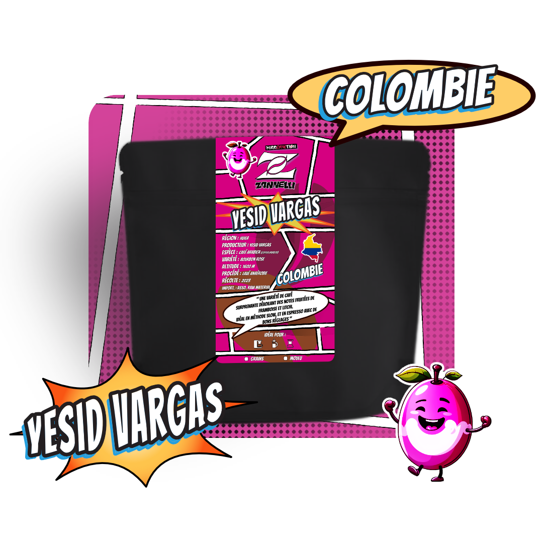 Sachet de café de spécialité de Colombie 100% Arabica Bourbon Rose torréfié par la Torréfaction Cafés Zannelli à Buis-Les-Baronnies